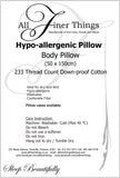 Pillows: Washable & Hypoallergenic; all sizes