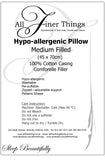 Pillows: Washable & Hypoallergenic; all sizes
